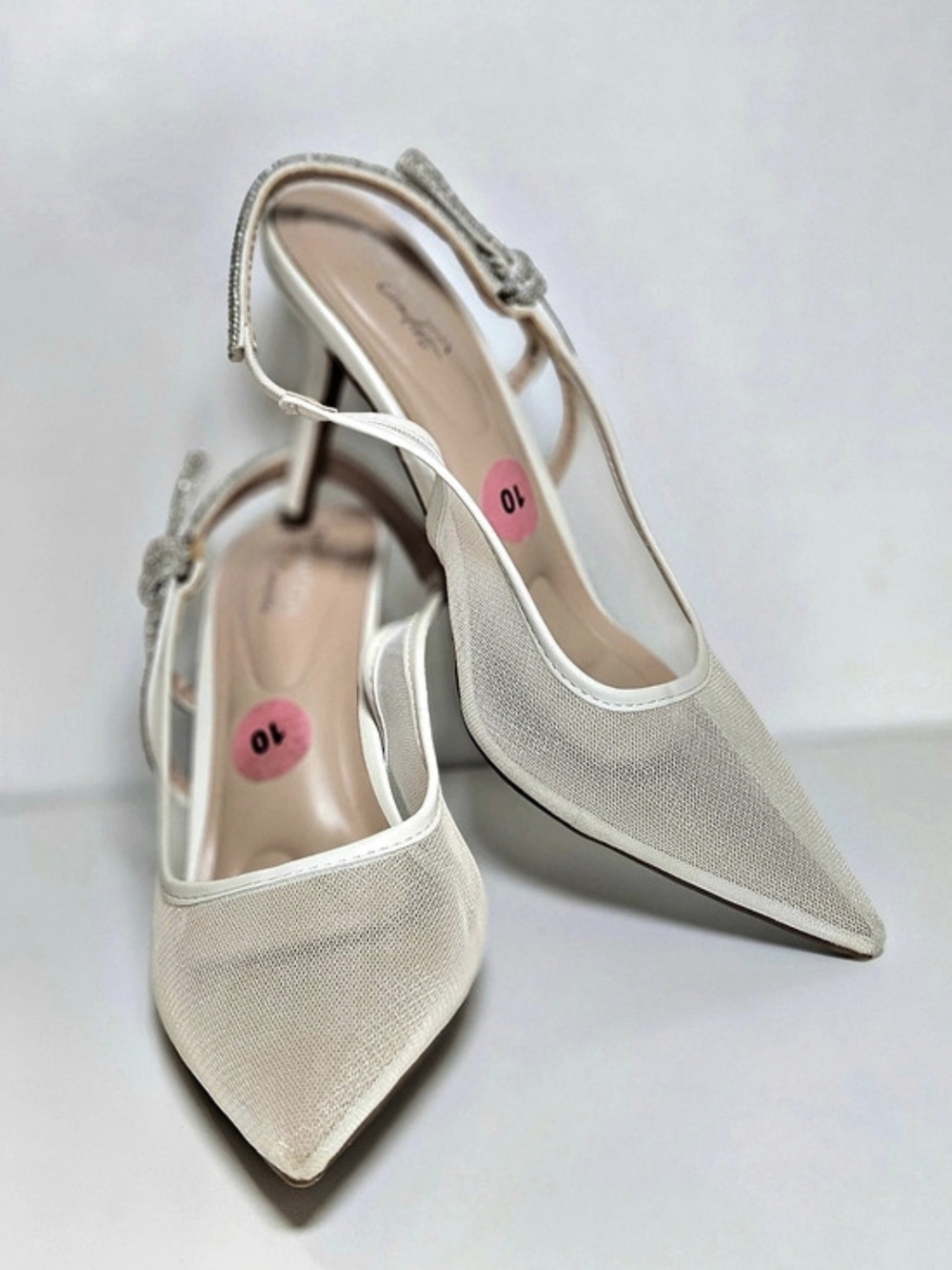 TOP MODA Rhinestone Pointed-Toe Heels in White US 10 New